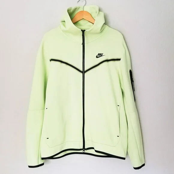 Nike Sportswear Men's L Tech Fleece Full-Zip Hoodie in Light Liquid Lime Black - Picture 5 of 16